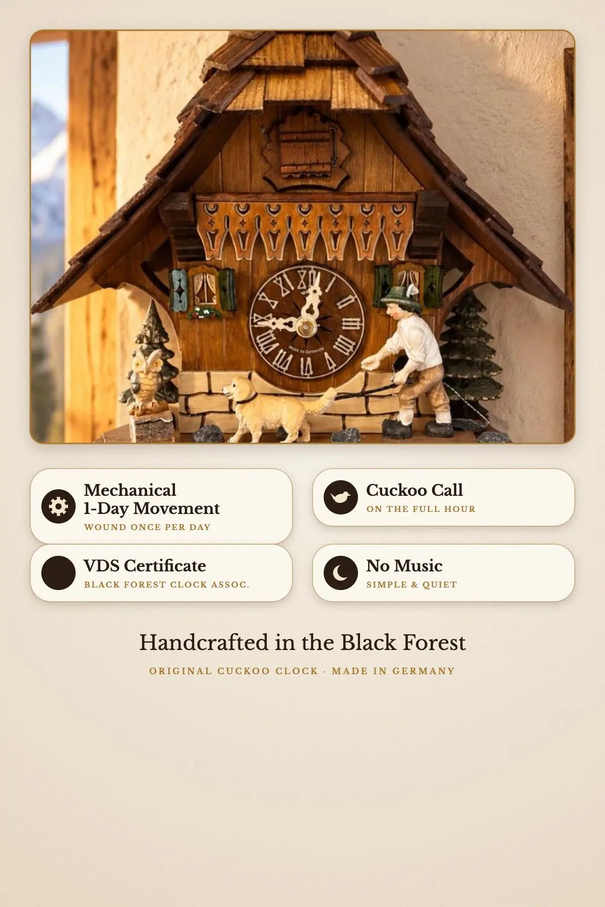 Black Forest Dog Walker Cuckoo Clock – details | Montag Steins & Clocks