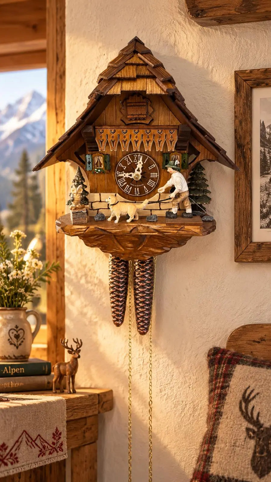 Black Forest Dog Walker Cuckoo Clock – Black Forest Cuckoo Clock, 1 Day Movement - vds Montag Steins & Clocks