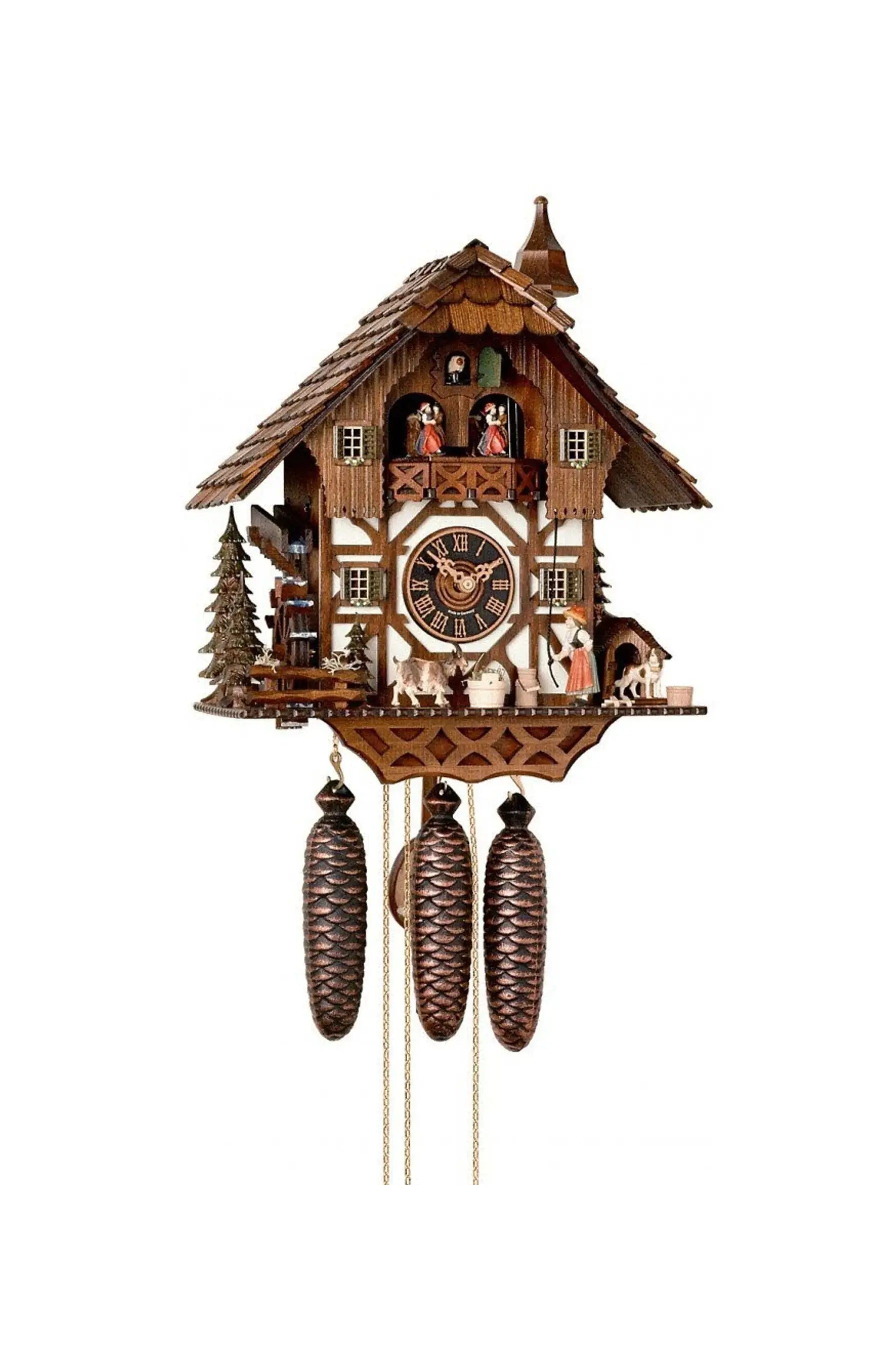 Black Forest House and Lady 8 day cuckoo clock with music Hoenes