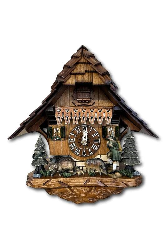 Black Forest Hunter with Wild Boars Cuckoo Clock Montag Steins & Clocks