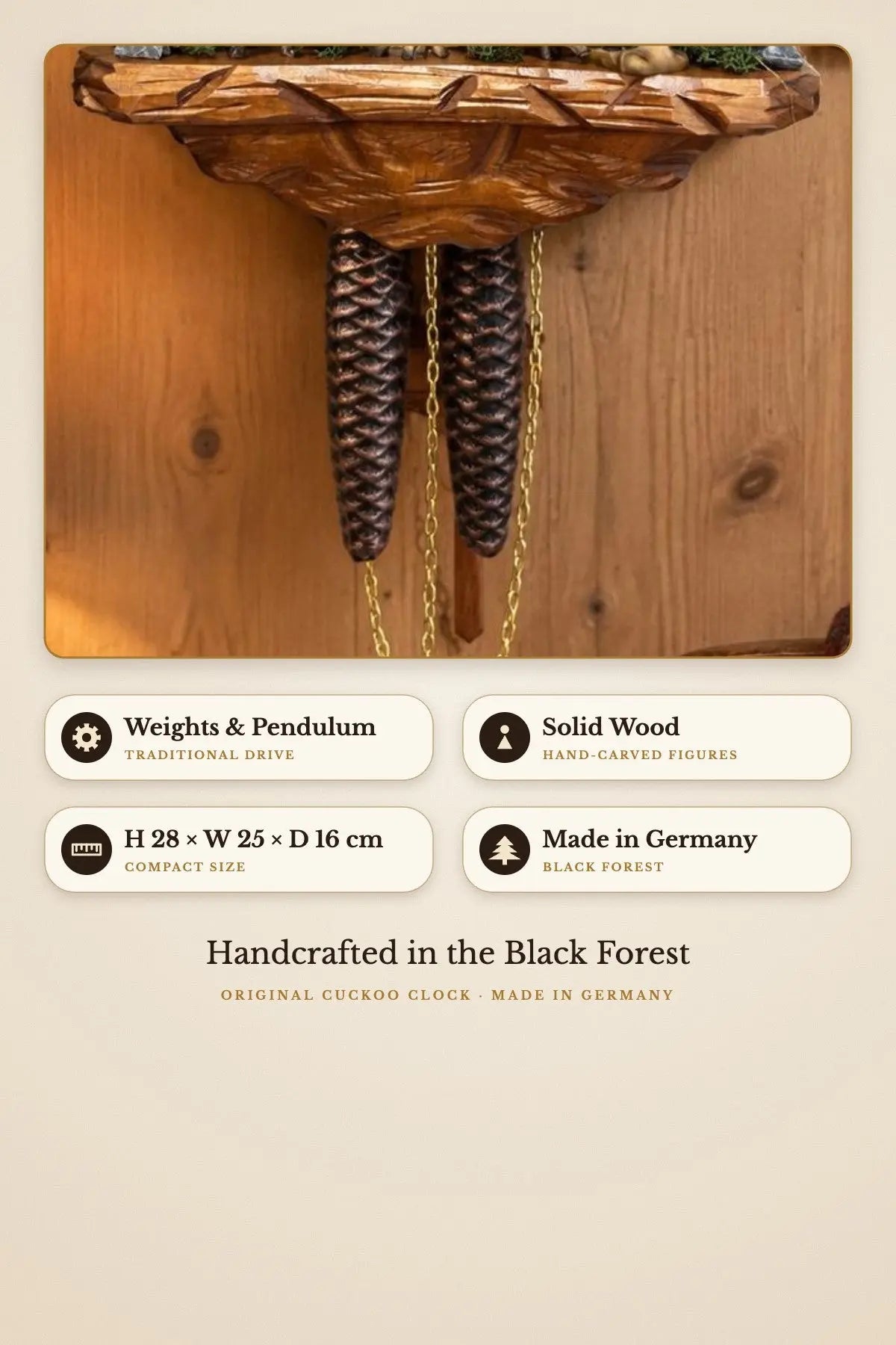 Black Forest Hunter with Wild Boars Cuckoo Clock – weights and pendulum | Montag Steins & Clocks