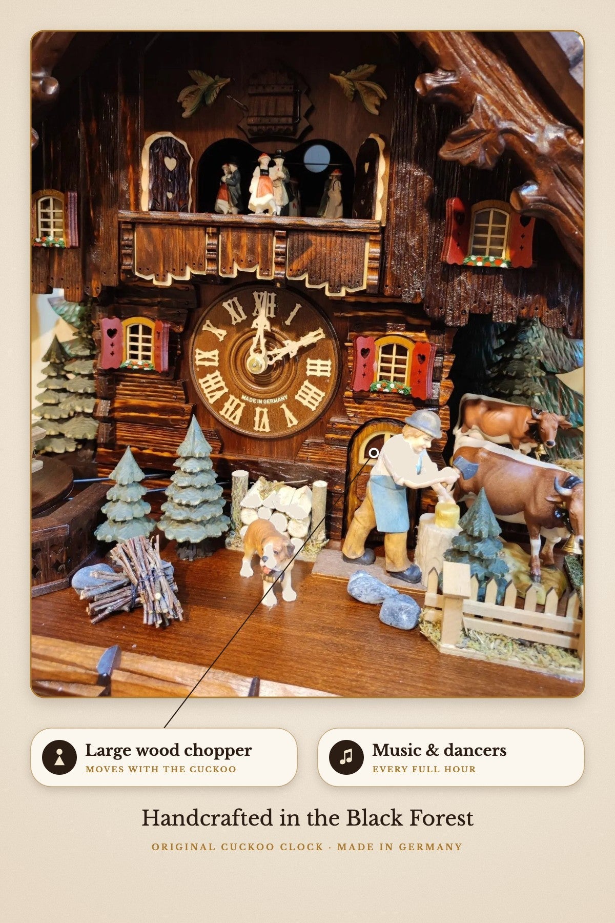 Black Forest House with Large Movable Wood Chopper 8-Day Cuckoo