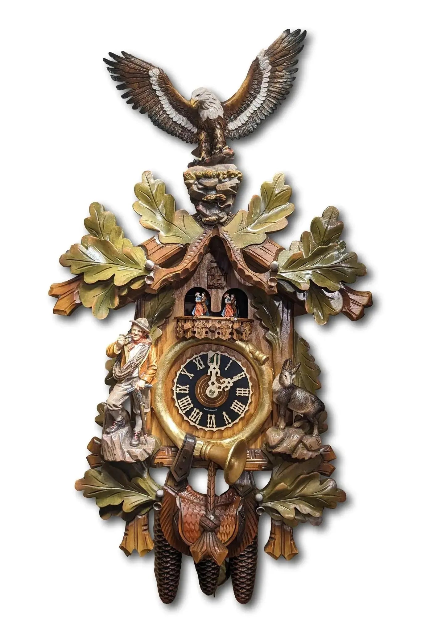 Climber with eagle colorful 8 day cuckoo clock with music Hoenes