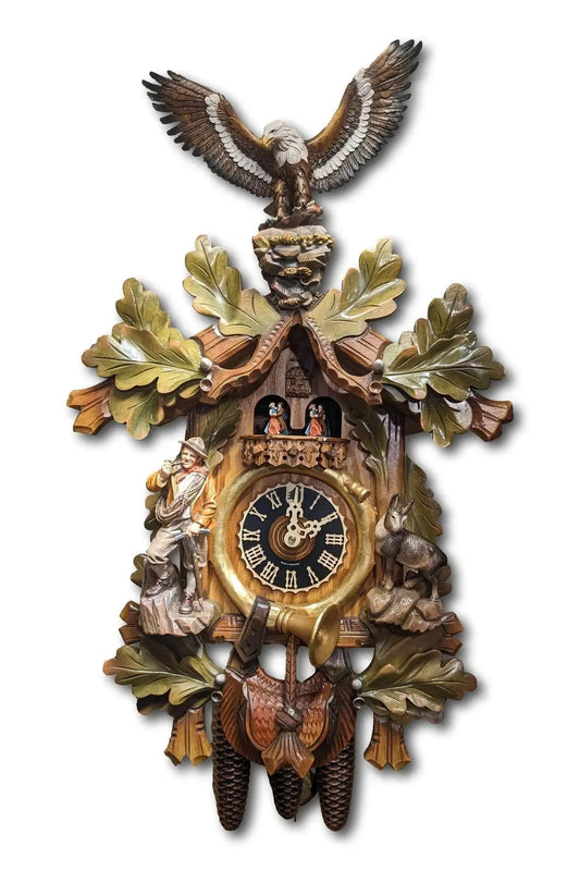 Climber with eagle colorful 8 day cuckoo clock with music Hoenes
