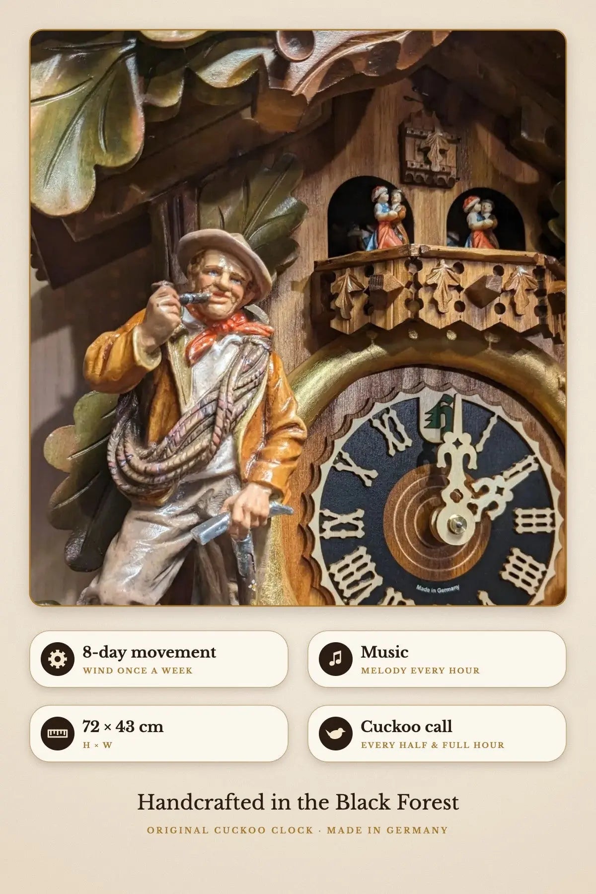 Climber with Eagle – 8-day movement, music, 72 × 43 cm | Montag Steins & Clocks