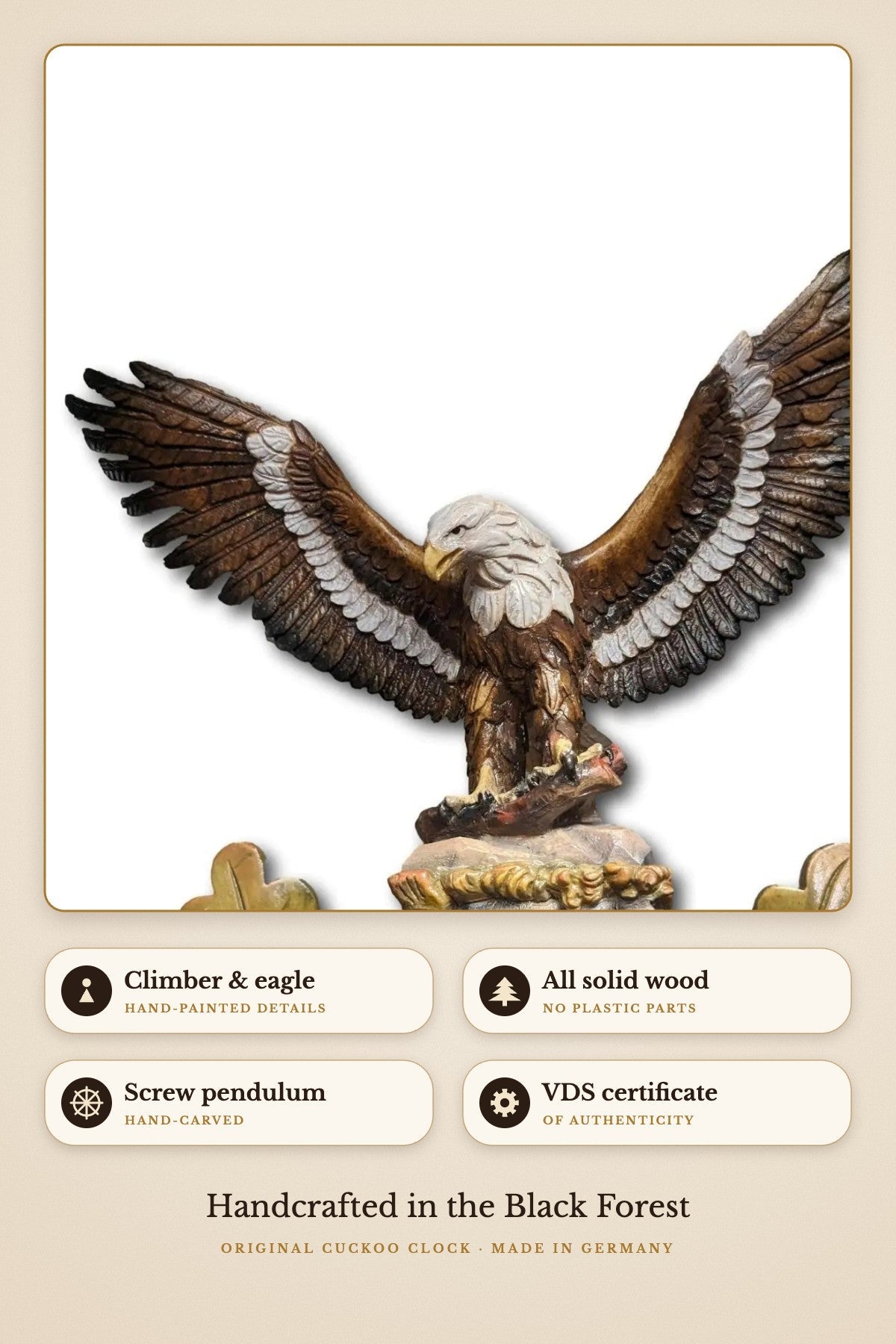 Climber with Eagle – hand-painted eagle detail | Montag Steins & Clocks