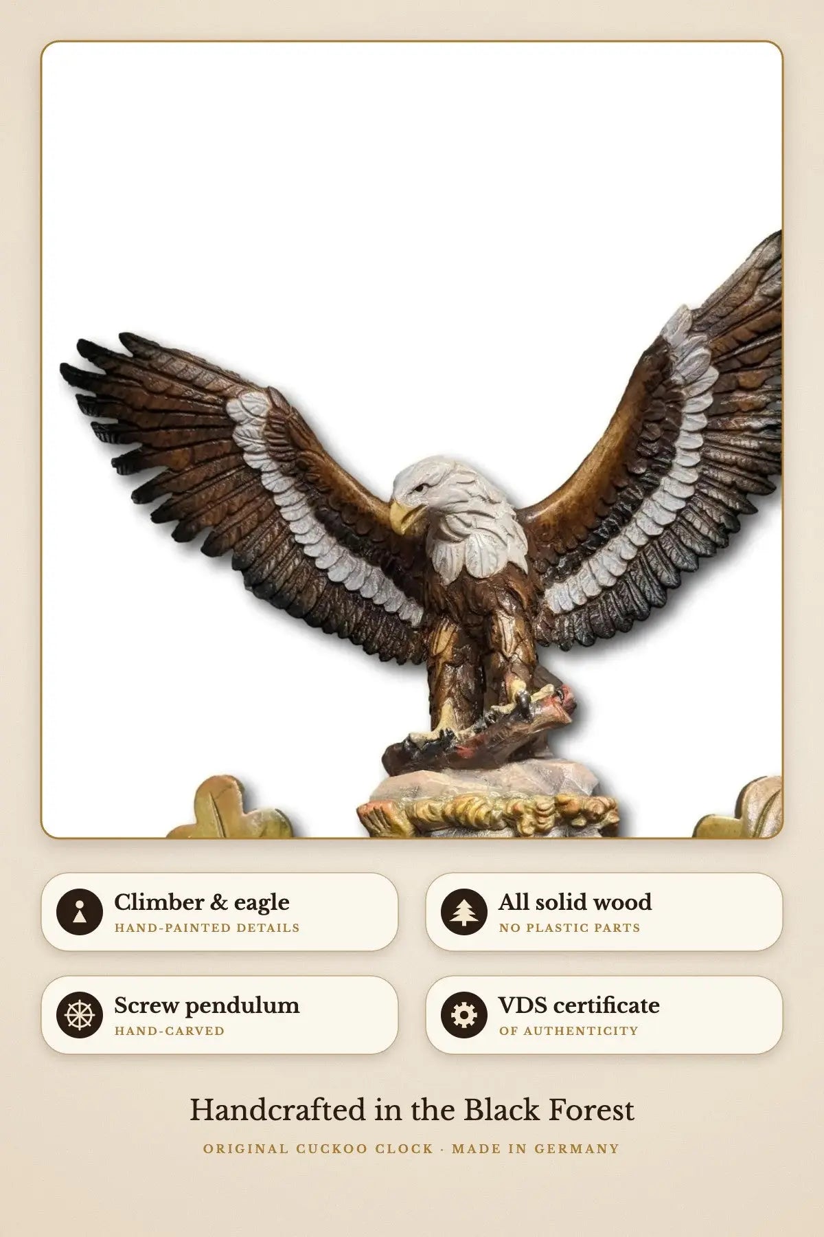 Climber with Eagle – hand-painted eagle detail | Montag Steins & Clocks