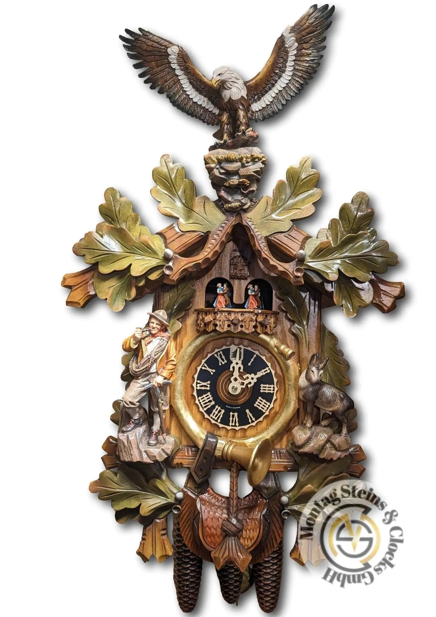 Climber with eagle colorful 8 day cuckoo clock with music Hoenes