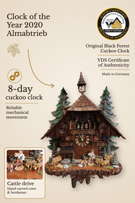 Clock of the Year 2020 Almabtrieb 8 day cuckoo clock – hand-carved, VDS certified | Montag Steins & Clocks