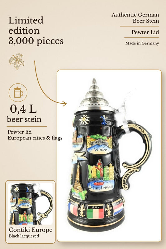 Contiki Europe 0,4L black lacquered German beer stein – limited 3,000 | Montag Steins & Clocks