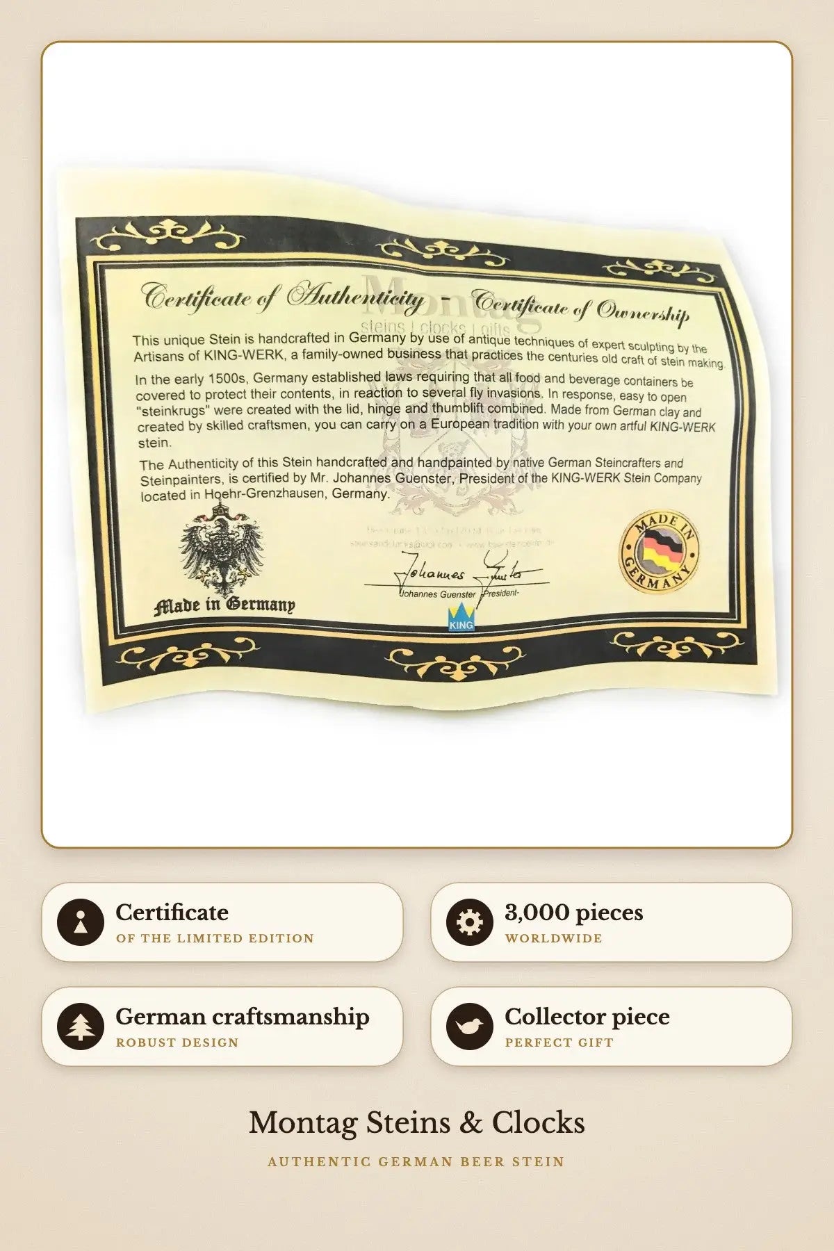Contiki Europe beer stein – certificate of the limited edition | Montag Steins & Clocks