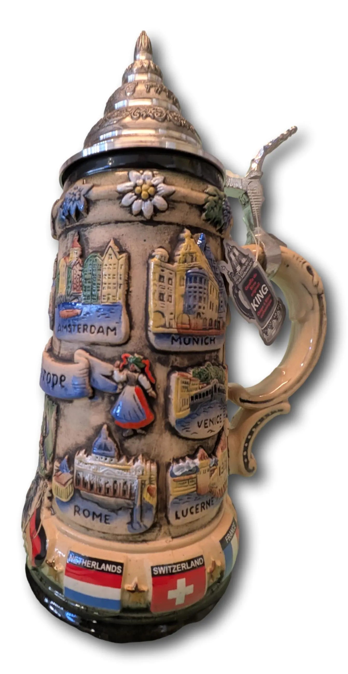 Contiki Europe 750ml Antik Painted German Beer Mug Montag Steins & Clocks
