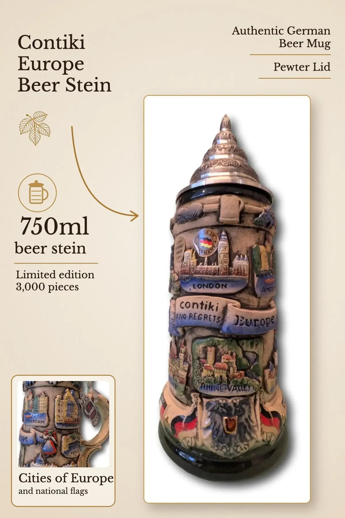 Contiki Europe 750ml beer mug – hero