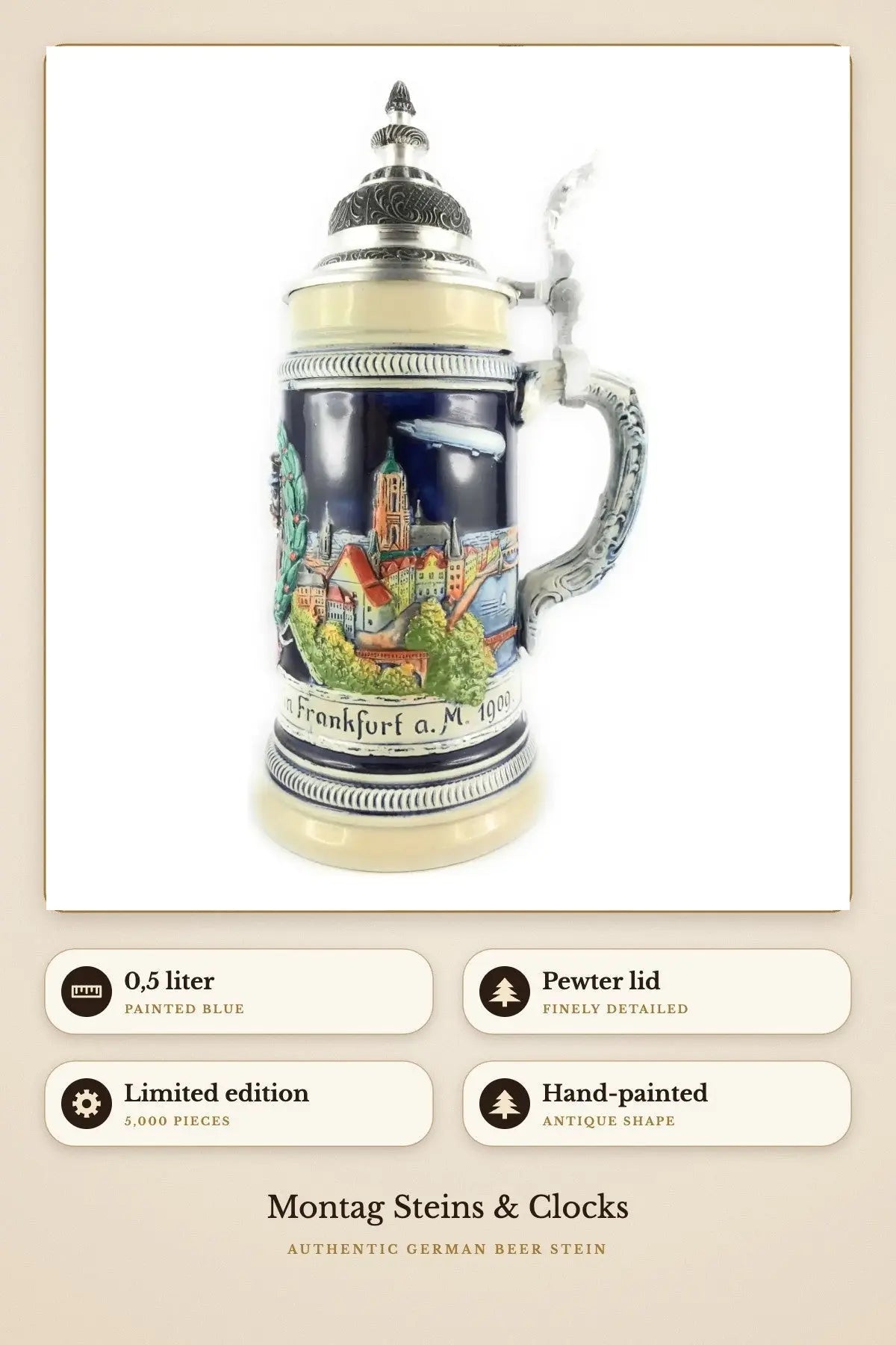 Count Zeppelin stein – Frankfurt 1909, limited edition 5,000 | Montag Steins & Clocks