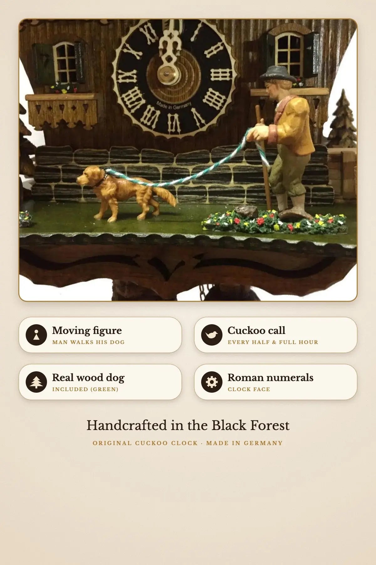 Doggy Walker limited edition 8-day cuckoo clock – dog walker figure