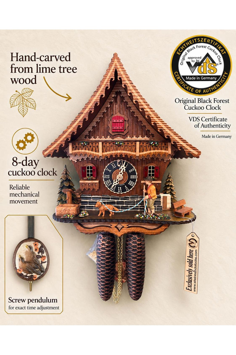 Doggy walker limited edition red roof 8 day cuckoo clock without music