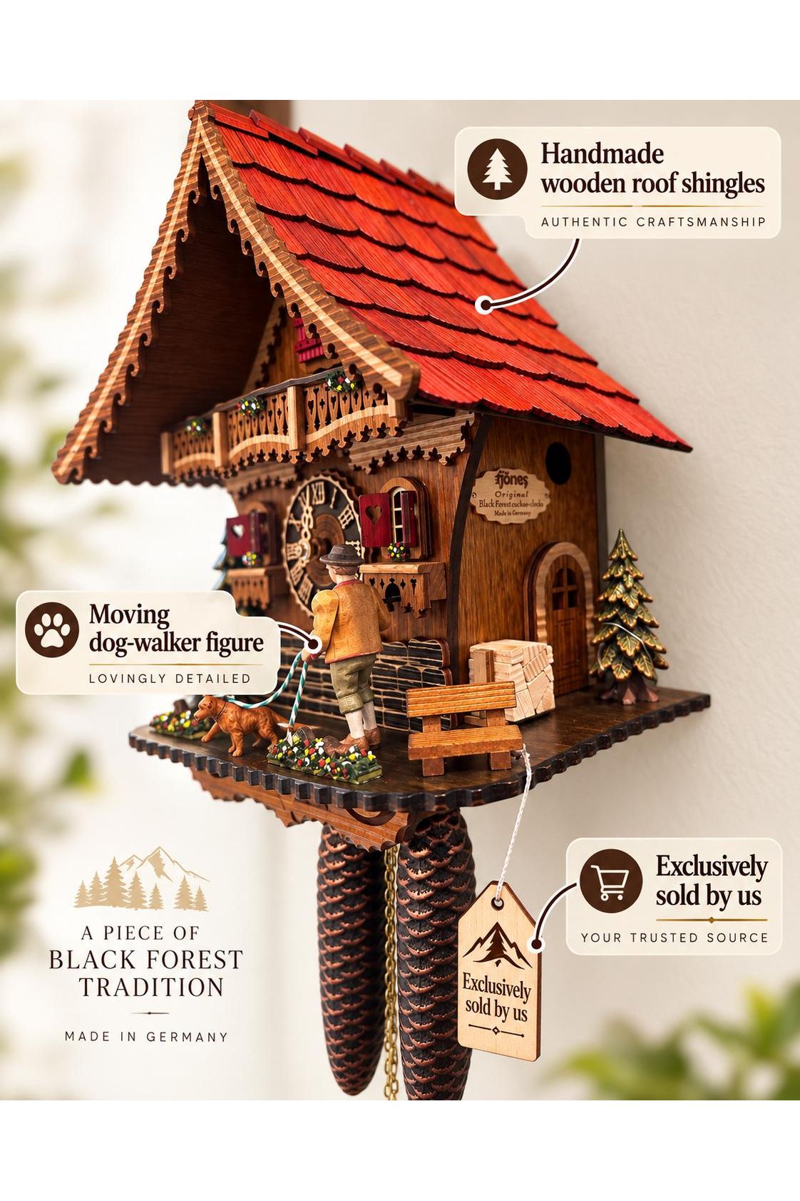 Doggy walker limited edition red roof 8 day cuckoo clock without music Montag Steins & Clocks