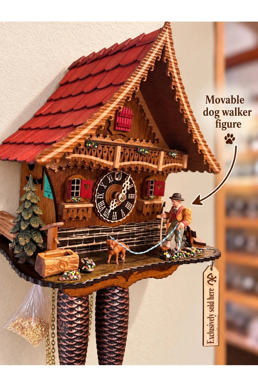 Doggy walker limited edition red roof 8 day cuckoo clock without music Montag Steins & Clocks