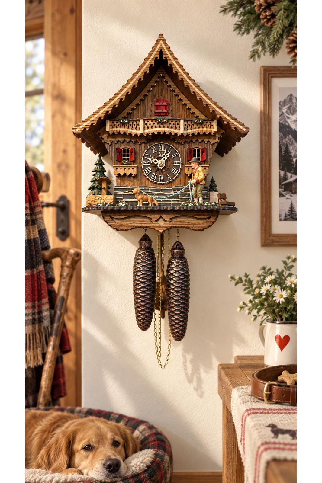 Doggy walker limited edition red roof 8 day cuckoo clock without music Montag Steins & Clocks