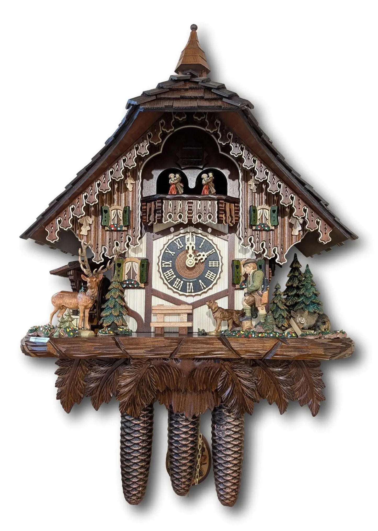 Exclusive Black Forest Hunter Chalet Cuckoo Clock Hoenes
