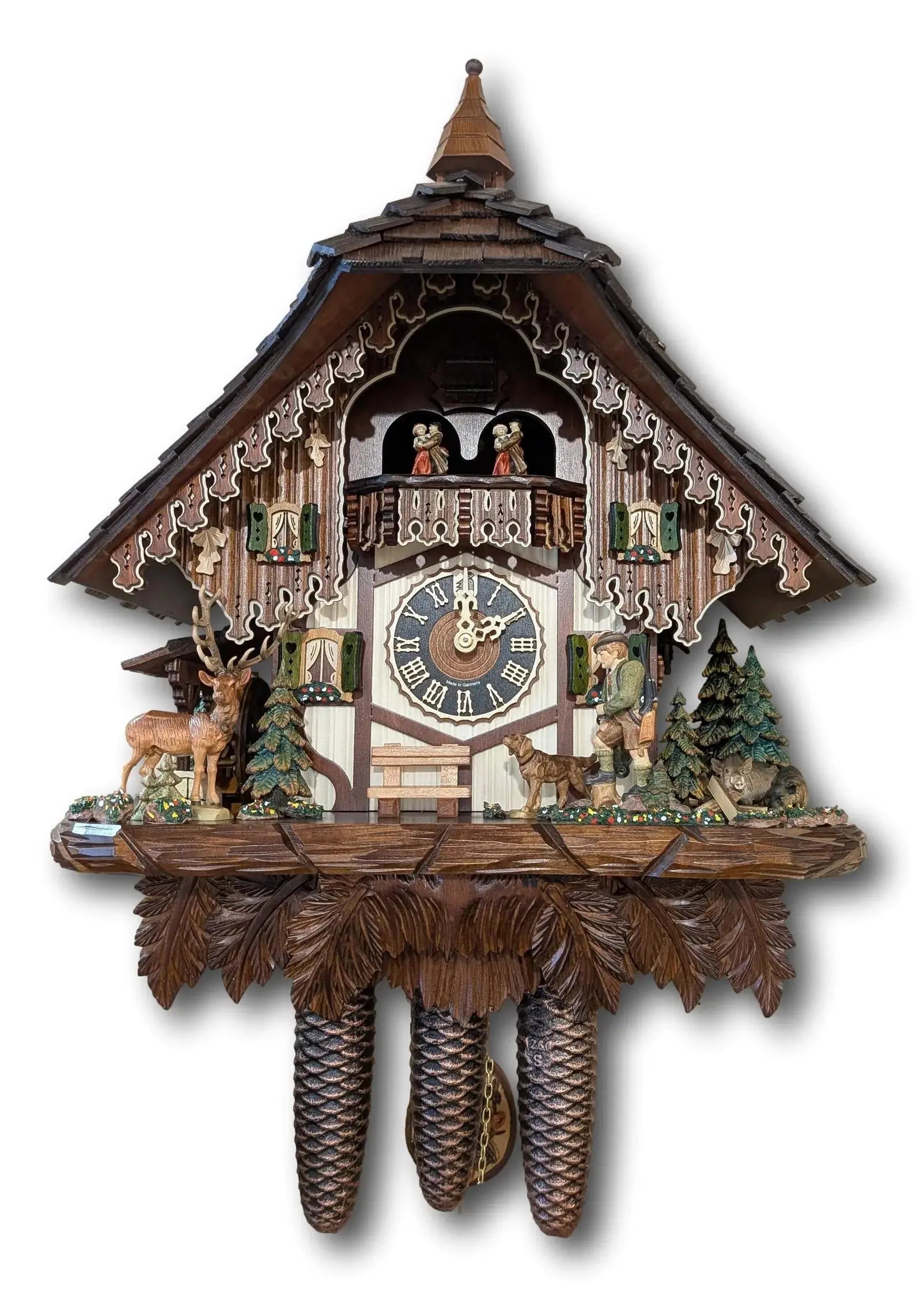 Exclusive Black Forest Hunter Chalet Cuckoo Clock Hoenes