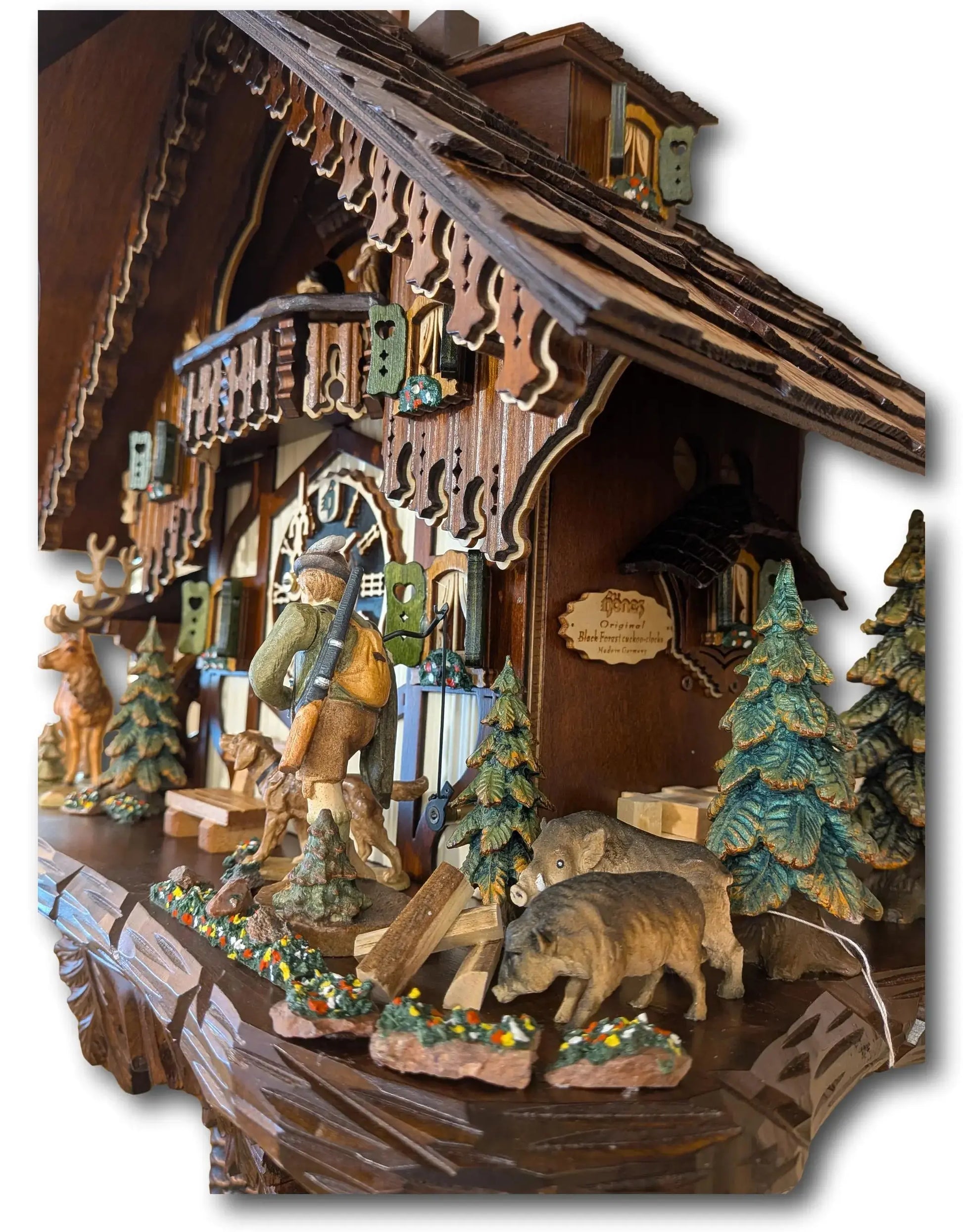 Exclusive Black Forest Hunter Chalet Cuckoo Clock Hoenes