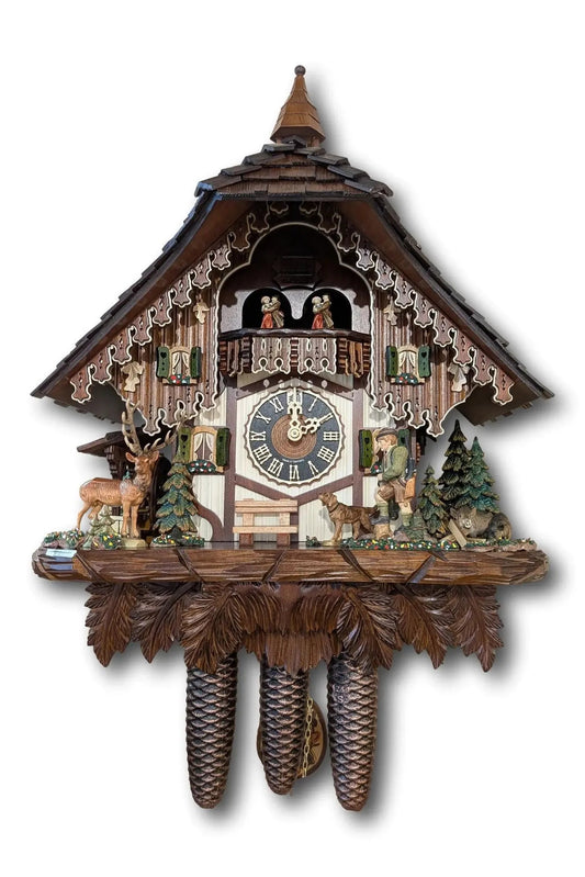 Exclusive Black Forest Hunter Chalet Cuckoo Clock Hoenes