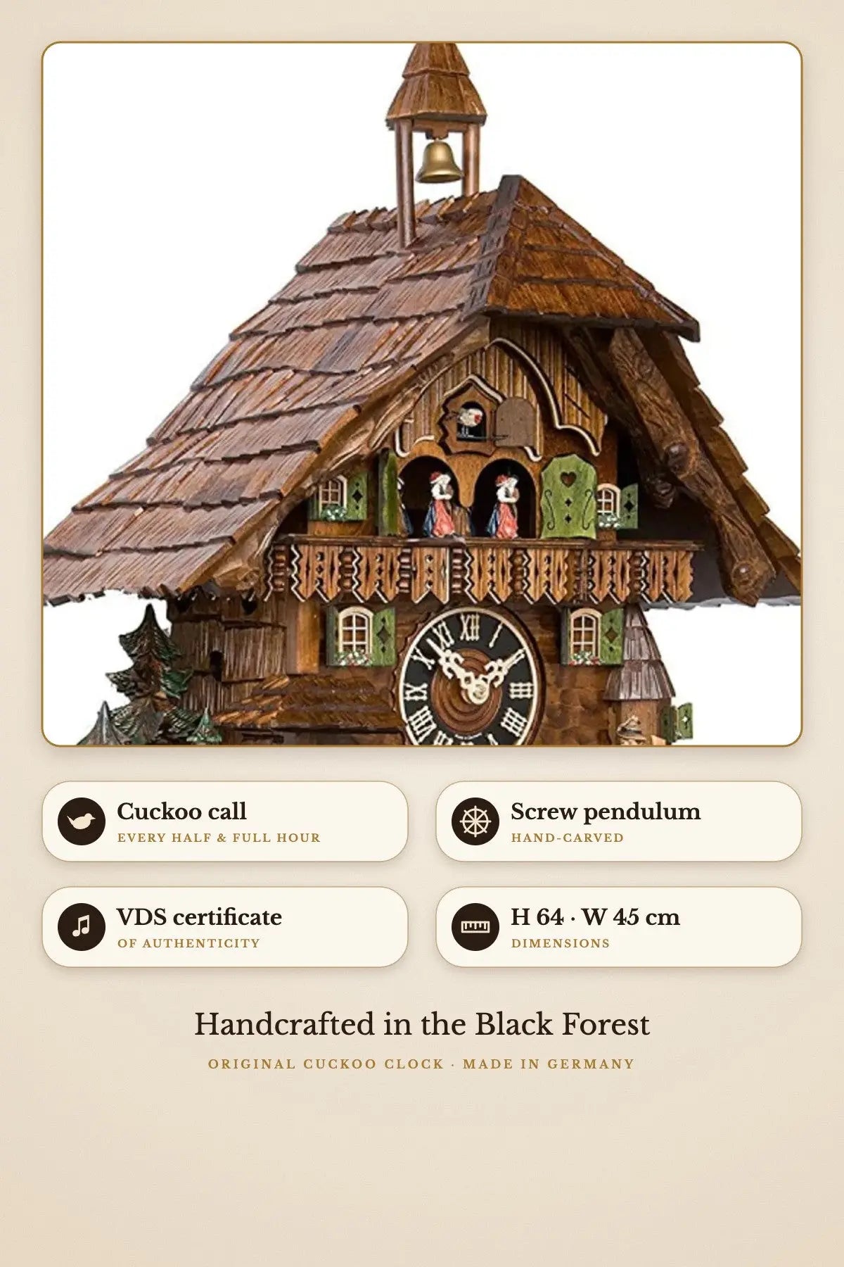 Forester scene 8-day cuckoo clock with music – detail 1
