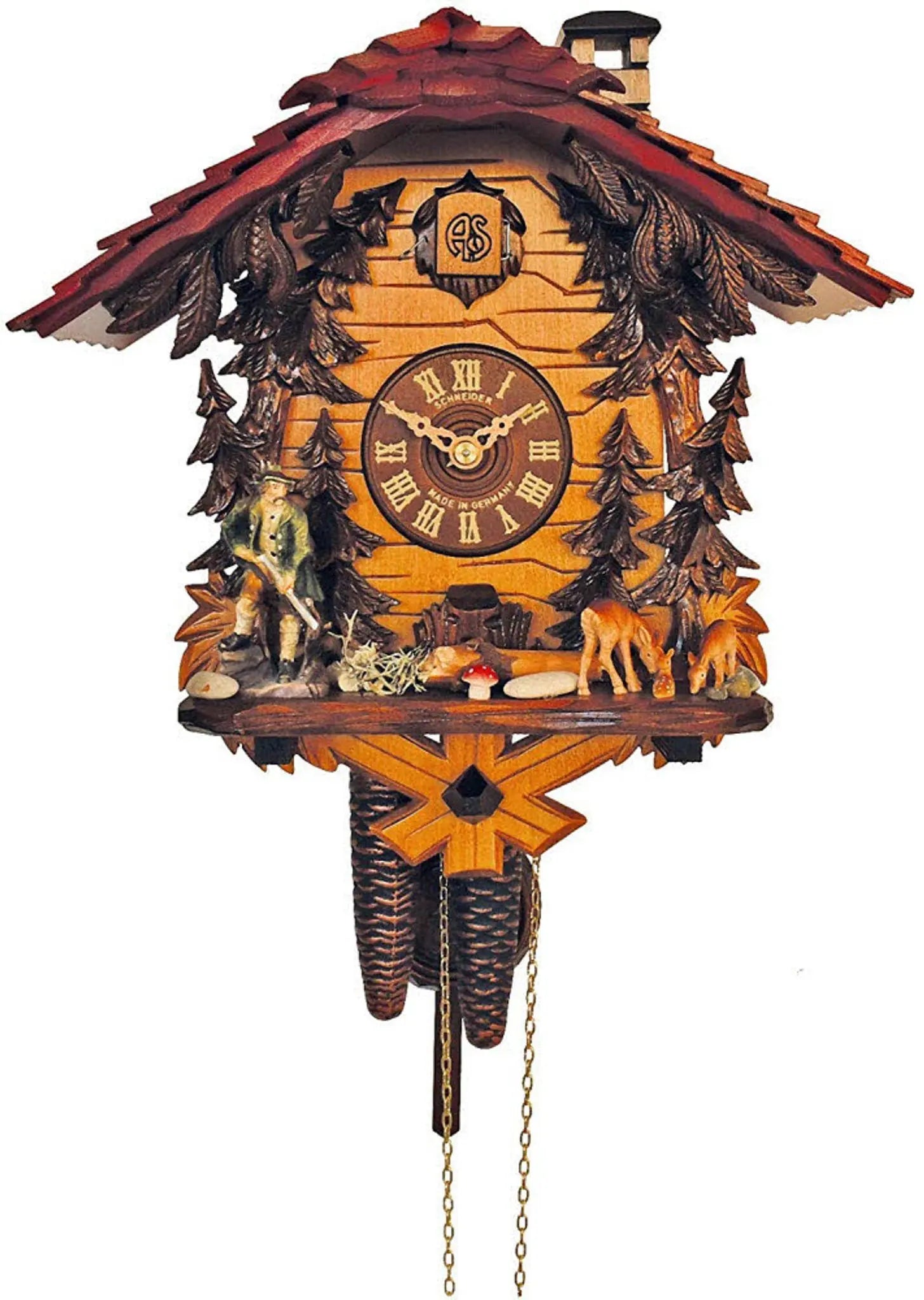 Forester with deer 1 day cuckoo clock without music Anton Schneider