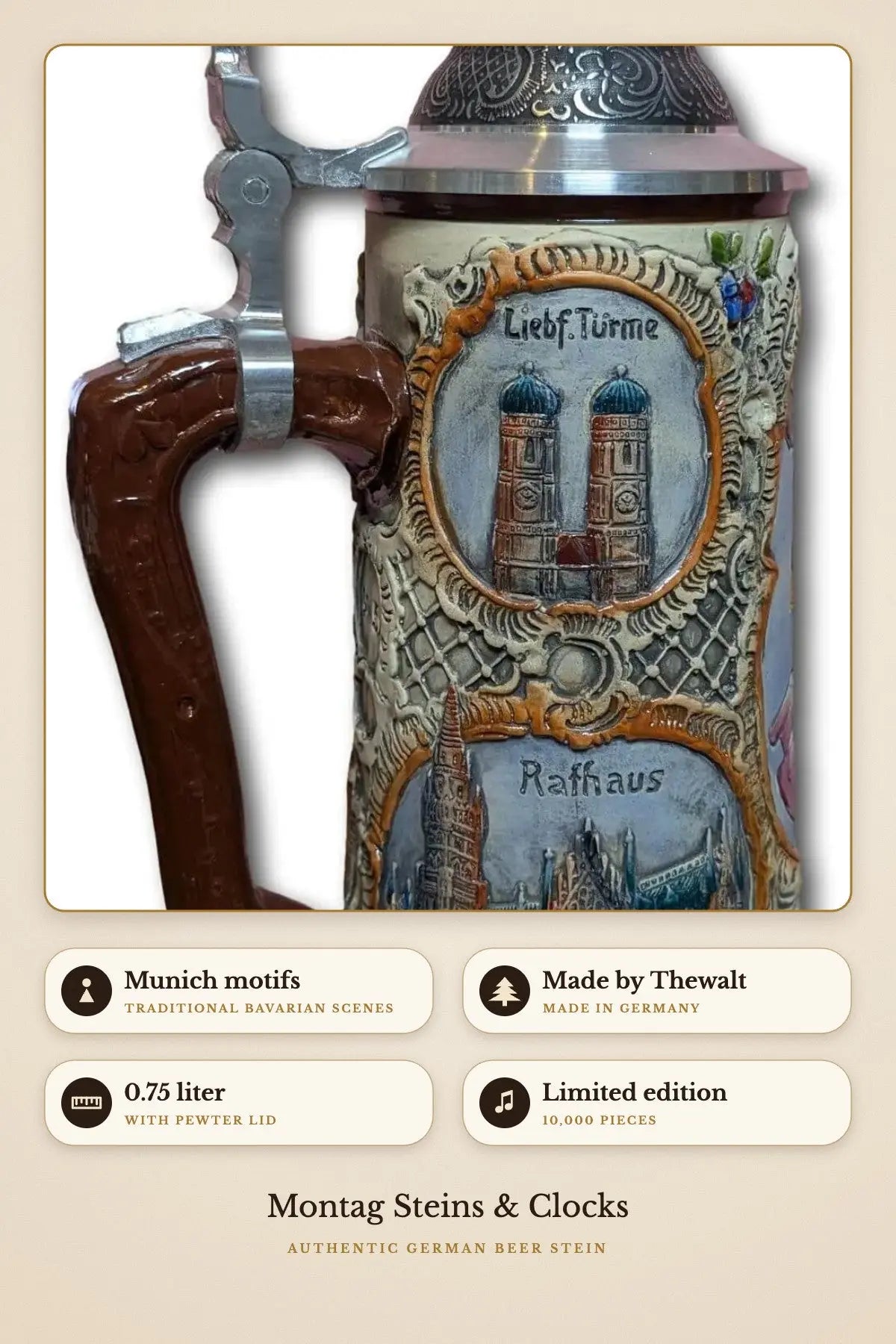Greetings from Munich beer stein – detail 1