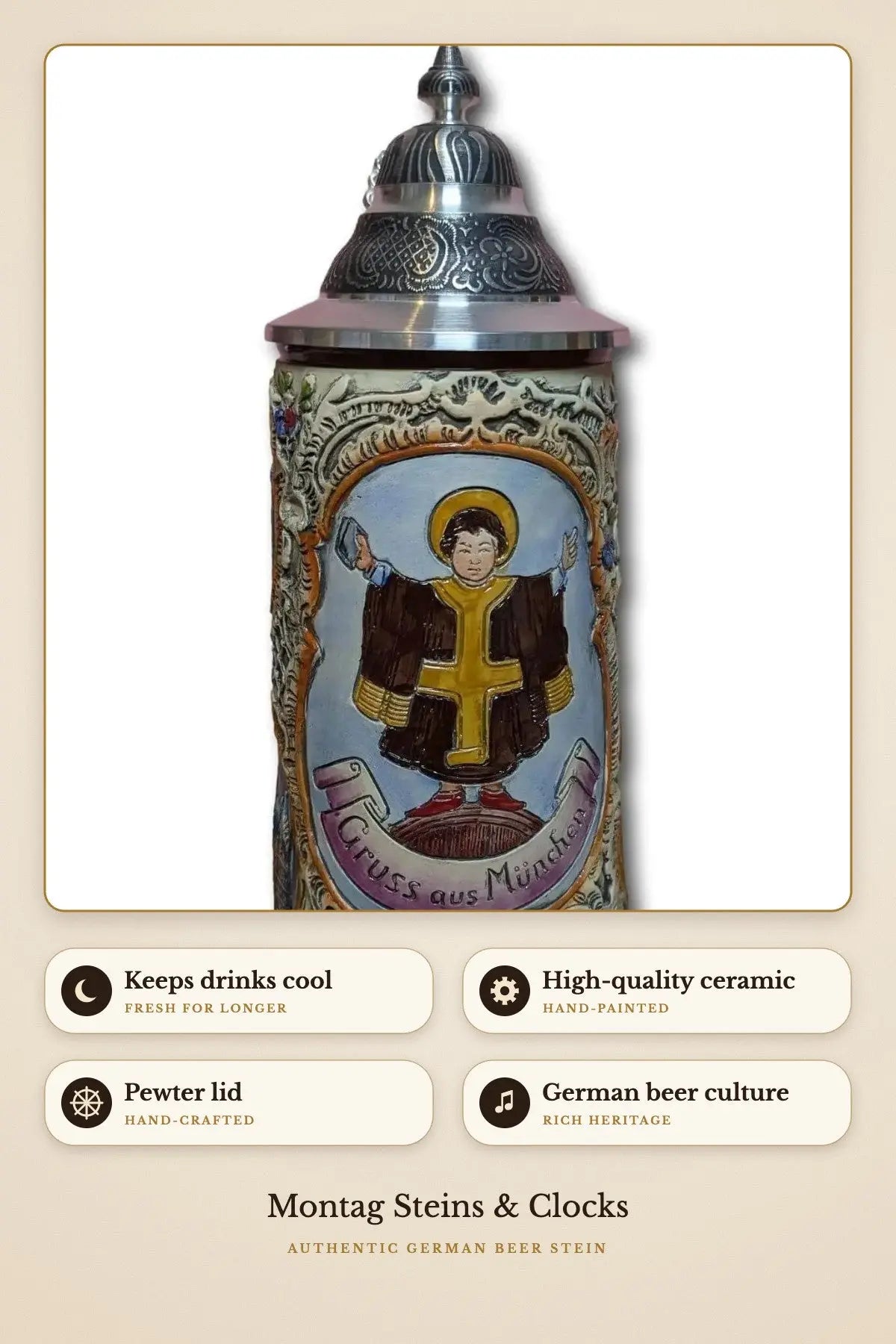 Greetings from Munich beer stein – detail 2