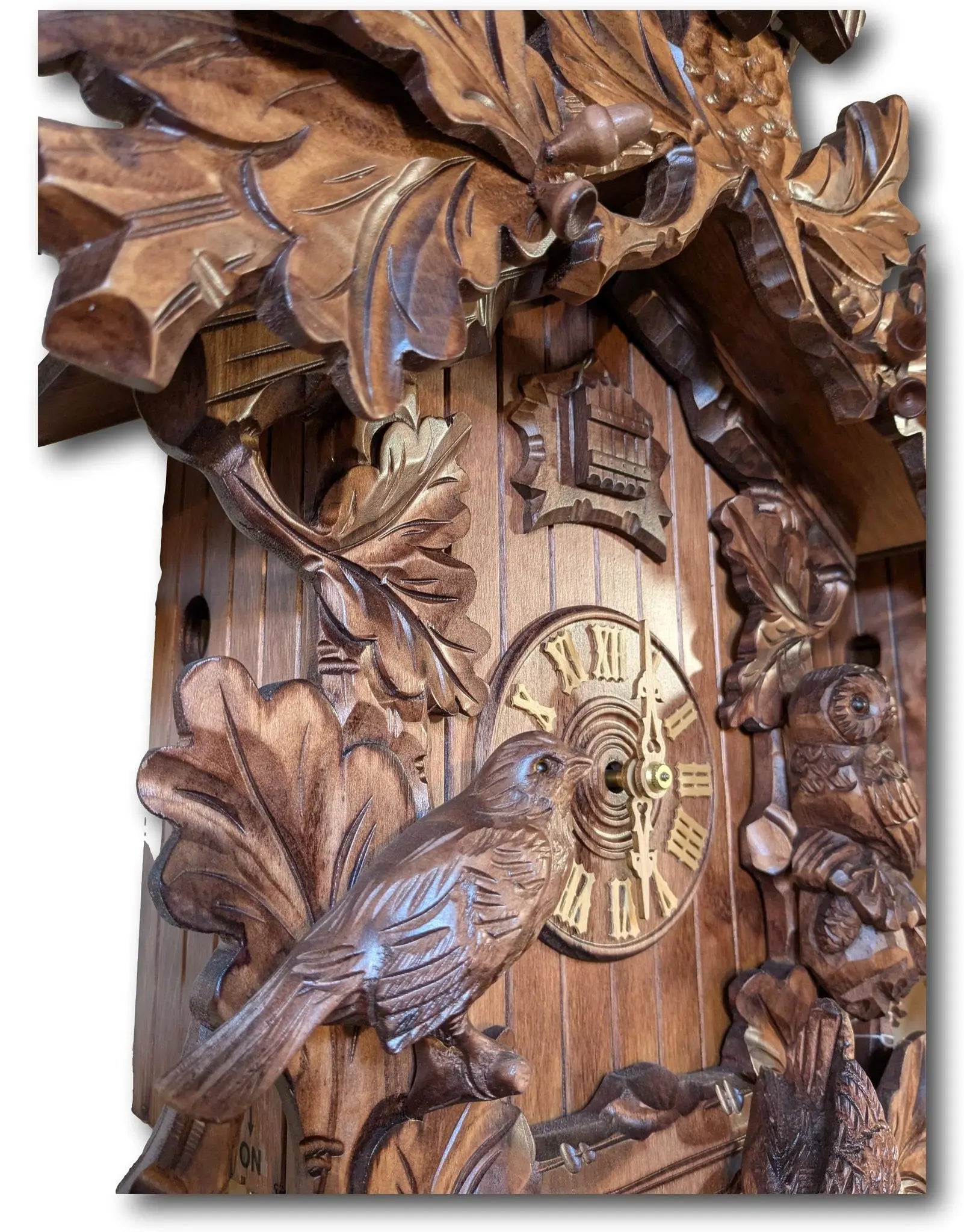 Hand Carved Black Forest Cuckoo Clock 1 Day Movement | Turkey Bird Owl and Oak Leaves | Made in Germany Montag Steins & Clocks