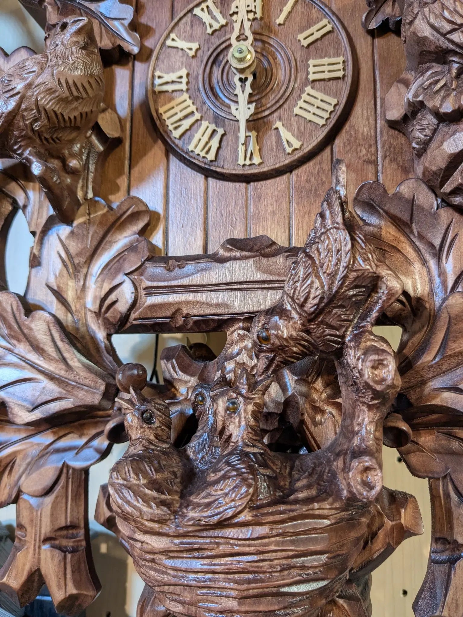 Hand Carved Black Forest Cuckoo Clock 1 Day Movement | Turkey Bird Owl and Oak Leaves | Made in Germany Montag Steins & Clocks