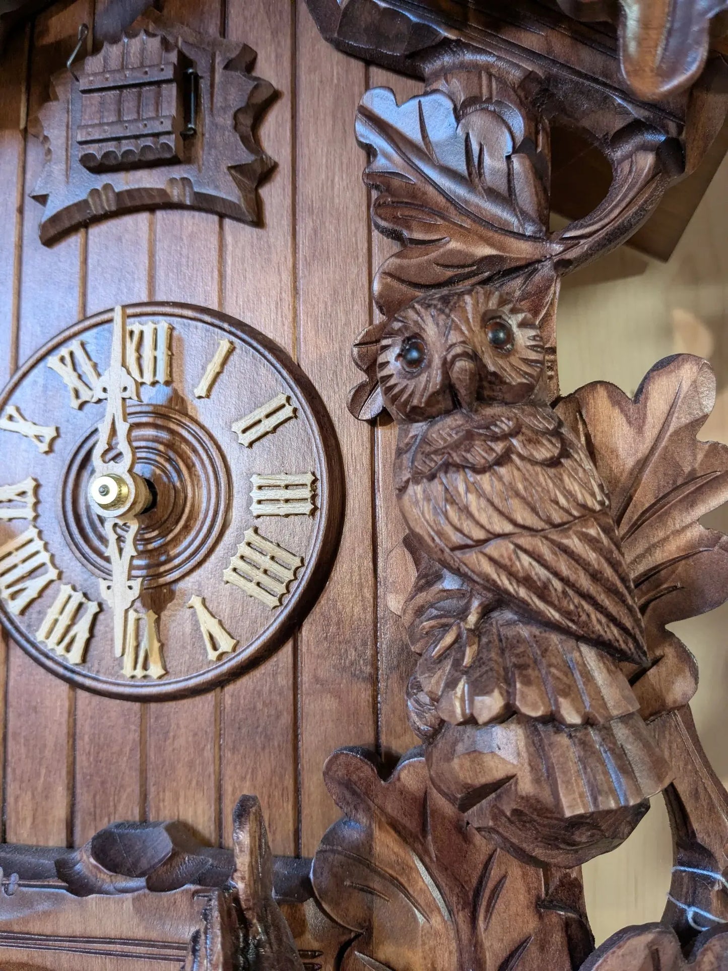 Hand Carved Black Forest Cuckoo Clock 1 Day Movement | Turkey Bird Owl and Oak Leaves | Made in Germany Montag Steins & Clocks