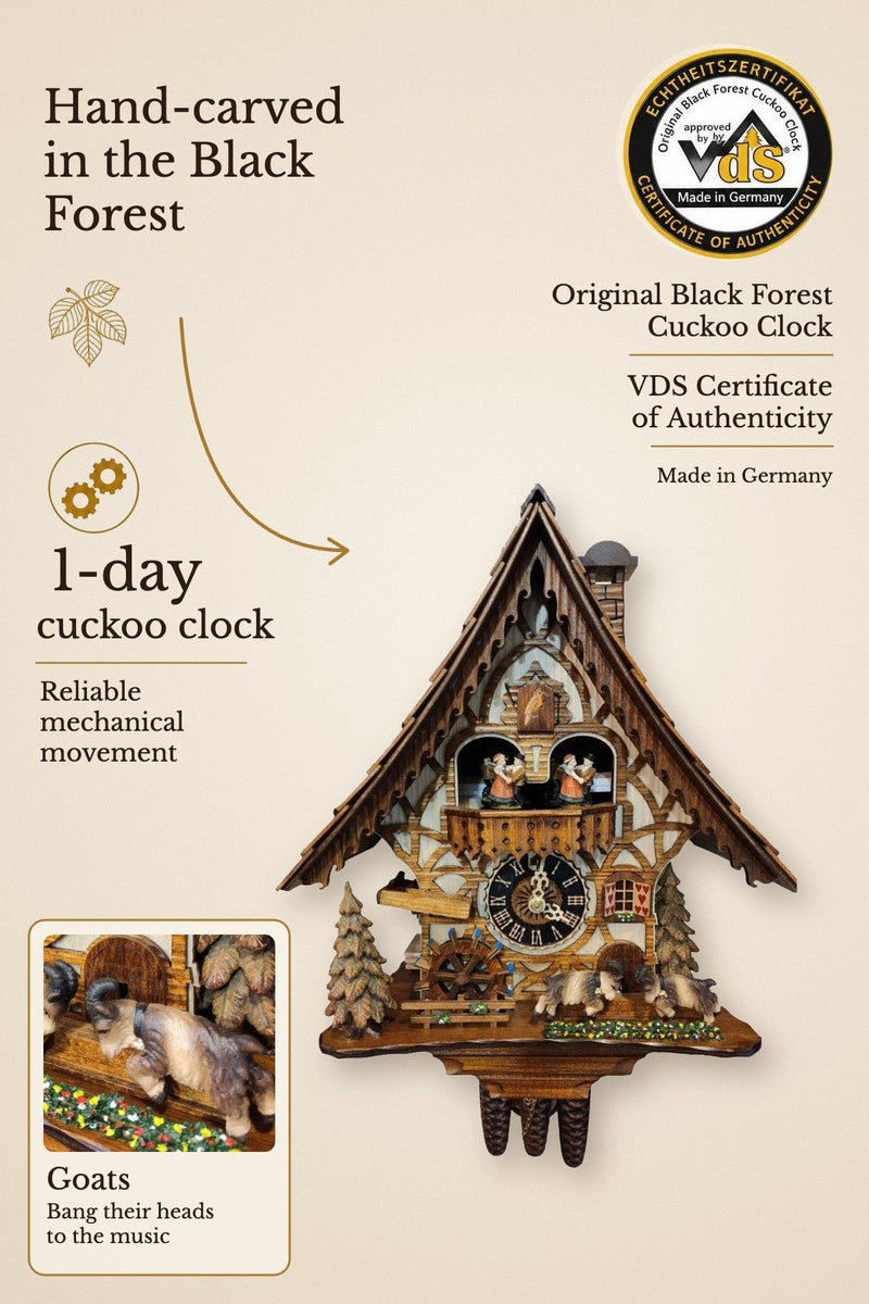 Head-banging goats with dancers 1 day Cuckoo clock with music