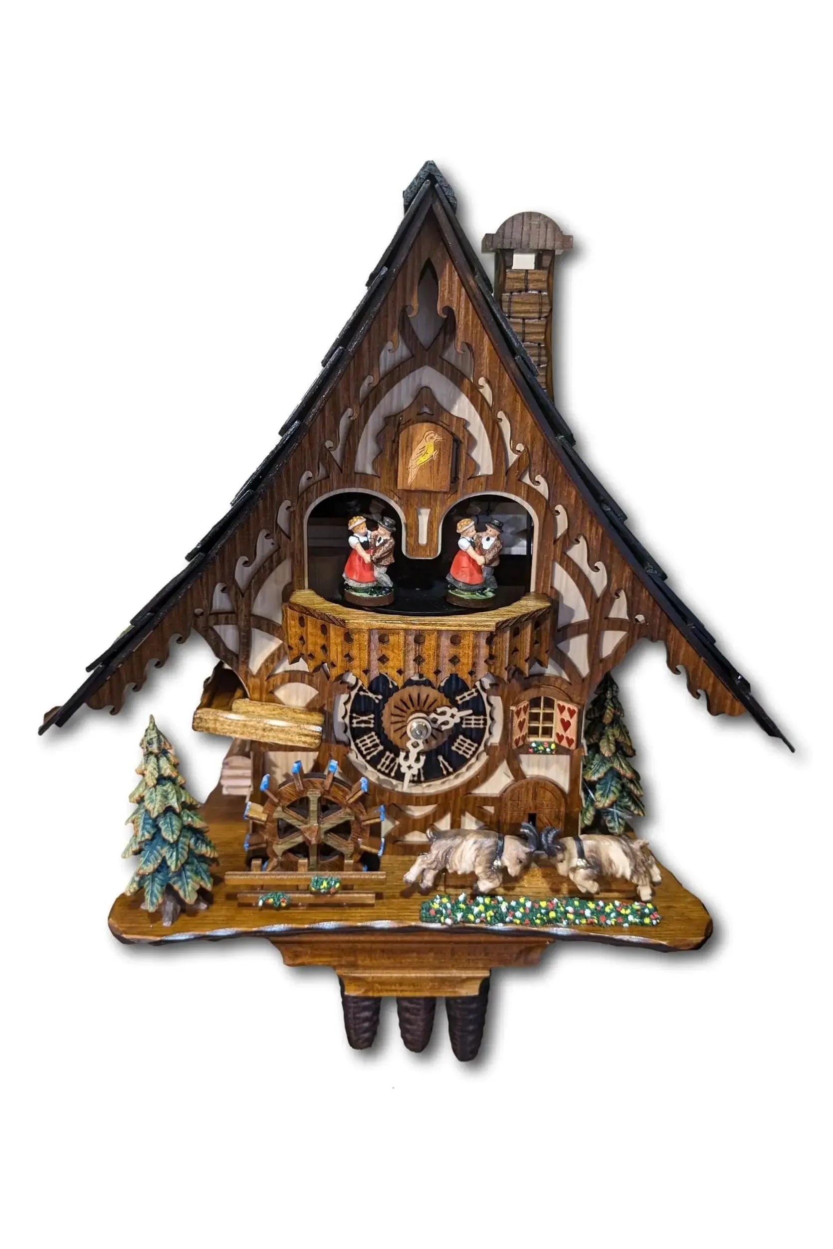 Head-banging goats with dancers 1 day Cuckoo clock with music Montag Steins & Clocks