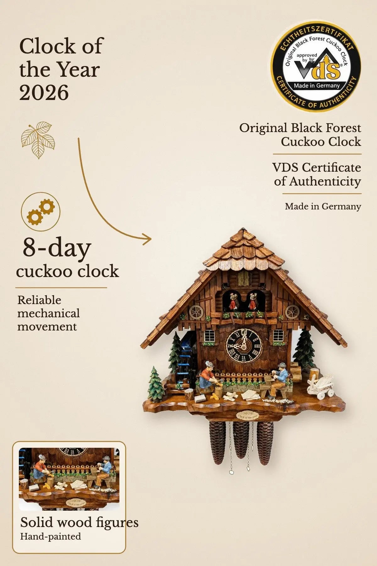 Hoenes Clock of the Year 2026 – 8-day musical cuckoo clock, VDS certified | Montag Steins & Clocks