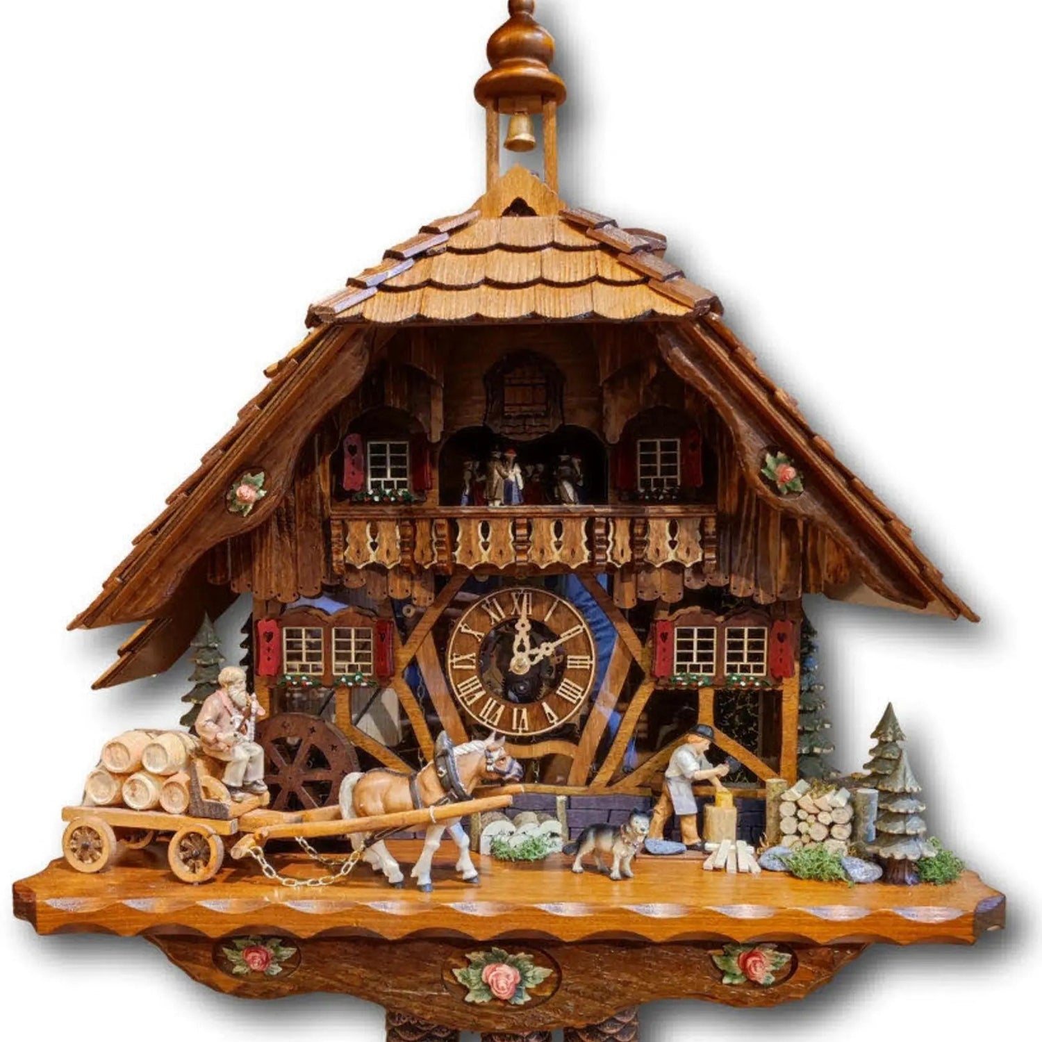 Horse-drawn carriage with plexiglass 8-day cuckoo clock Hekas