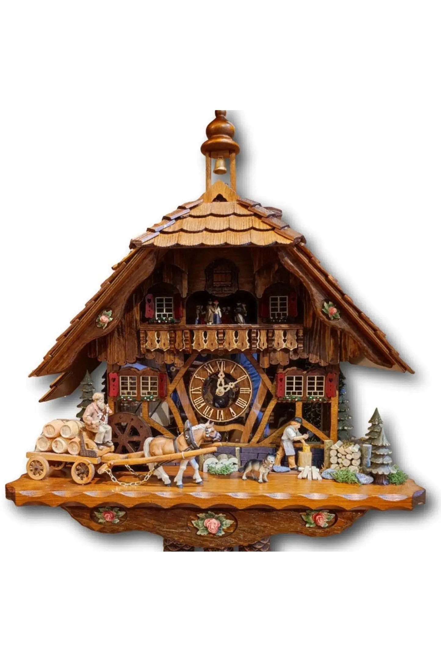 Horse-drawn carriage with plexiglass 8-day cuckoo clock Hekas