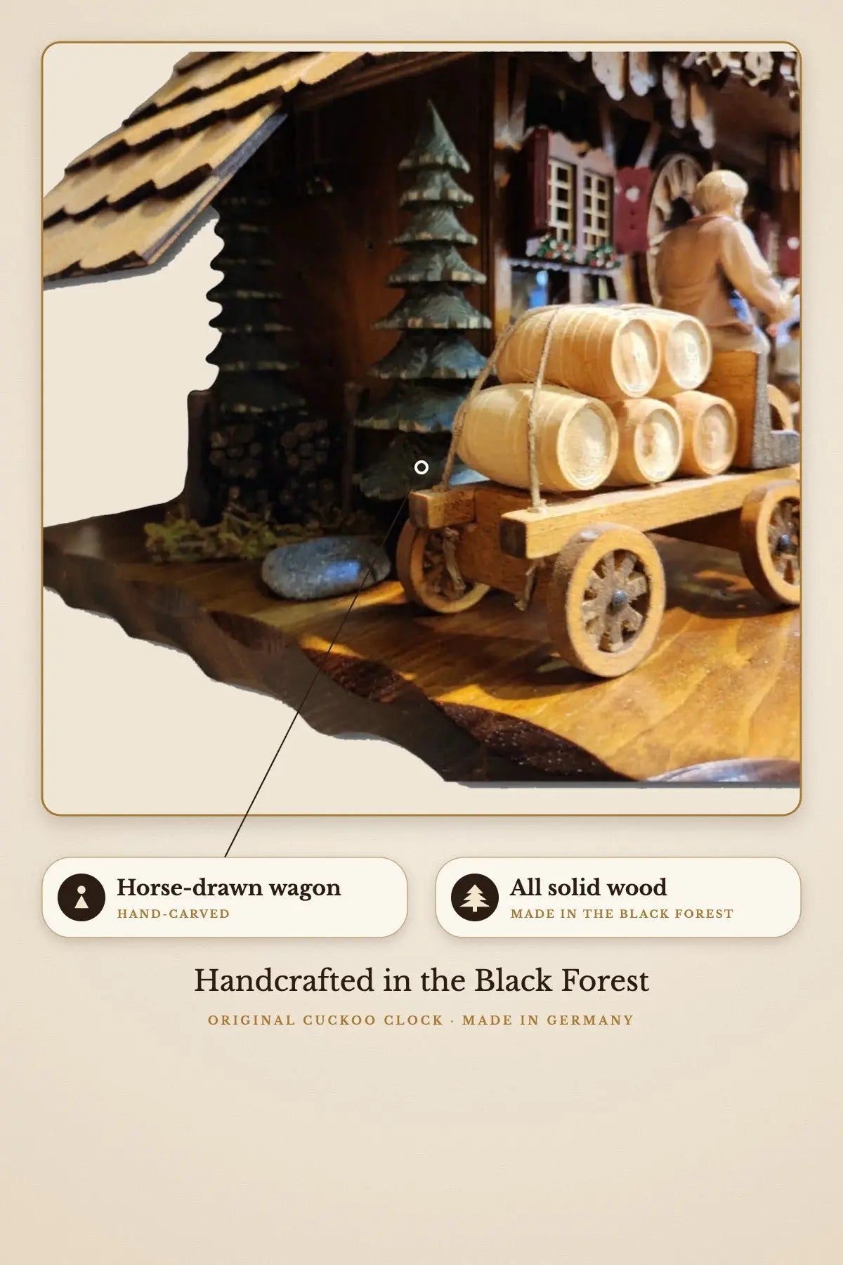 Hand-carved horse-drawn wagon | Montag Steins & Clocks