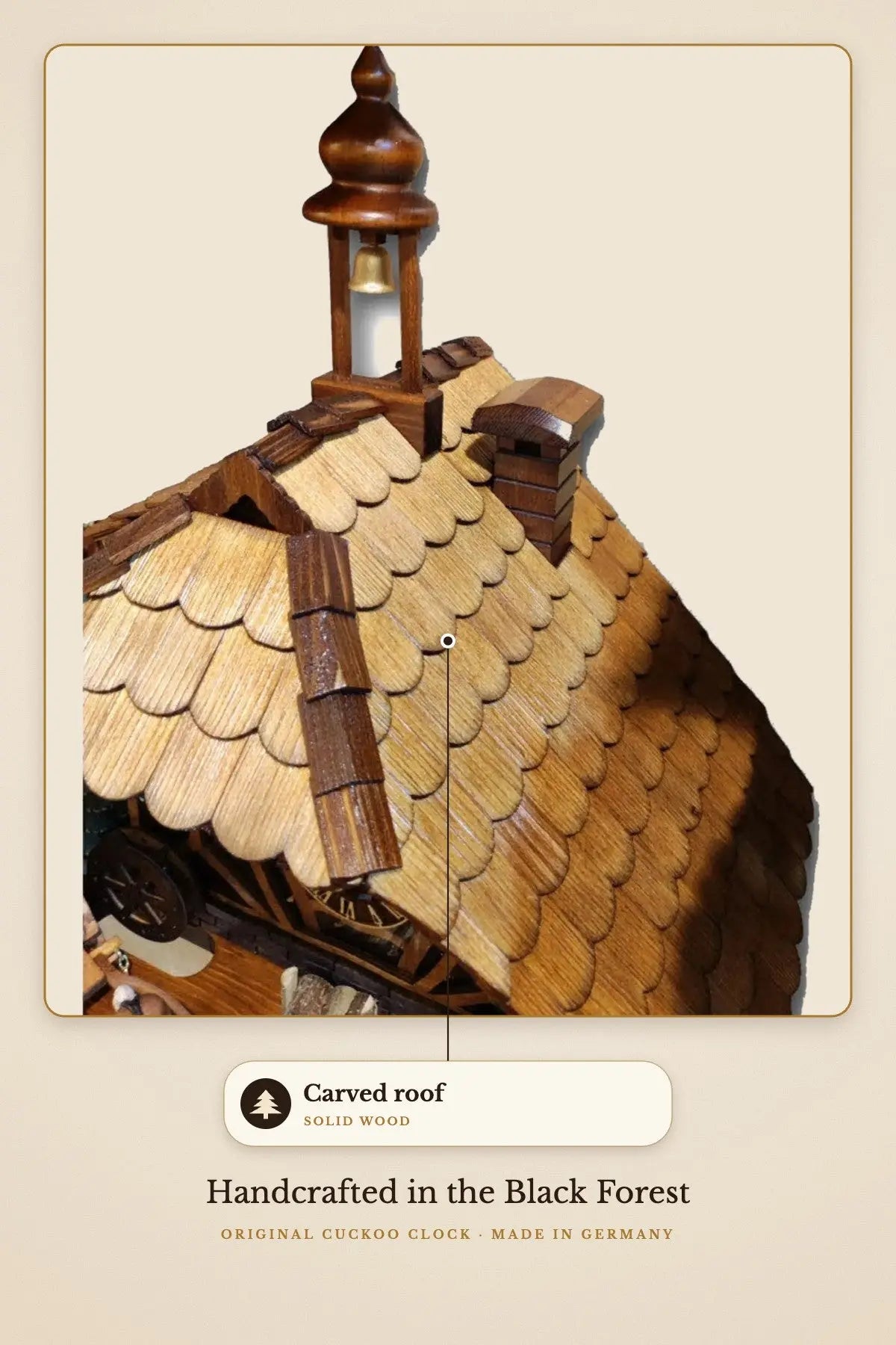 Carved roof in solid wood | Montag Steins & Clocks