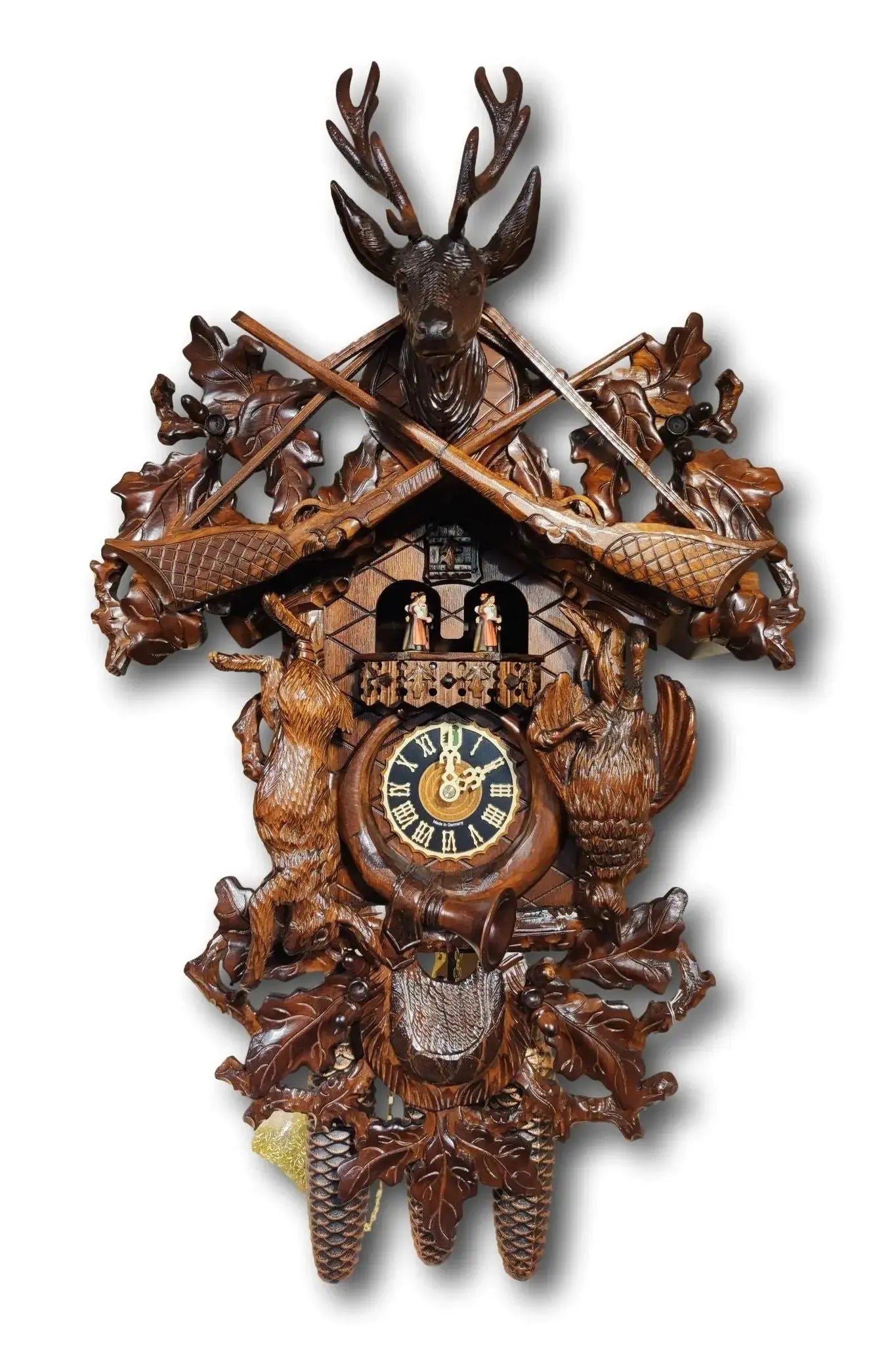 Hunting piece hand-carved 8 day cuckoo clock with music Hoenes
