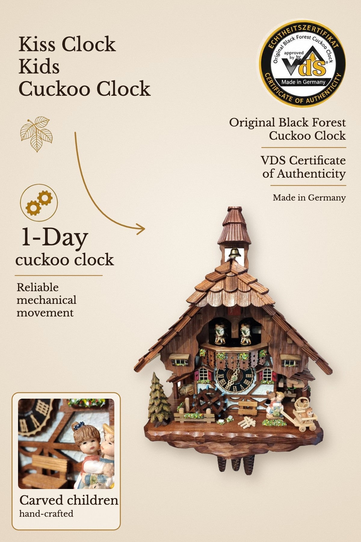 Kiss clock kids 1-day cuckoo clock – main image