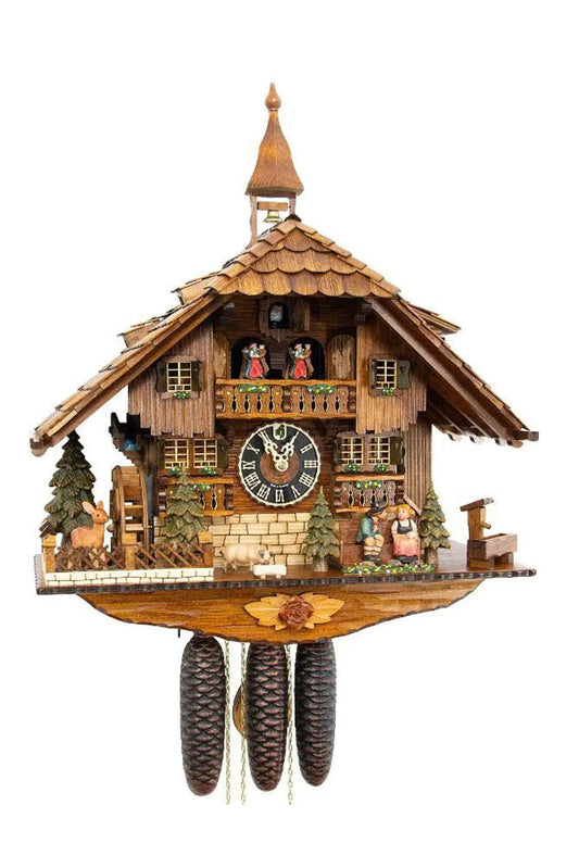 Kissing couple on the bench 8 day cuckoo clock with music Hoenes