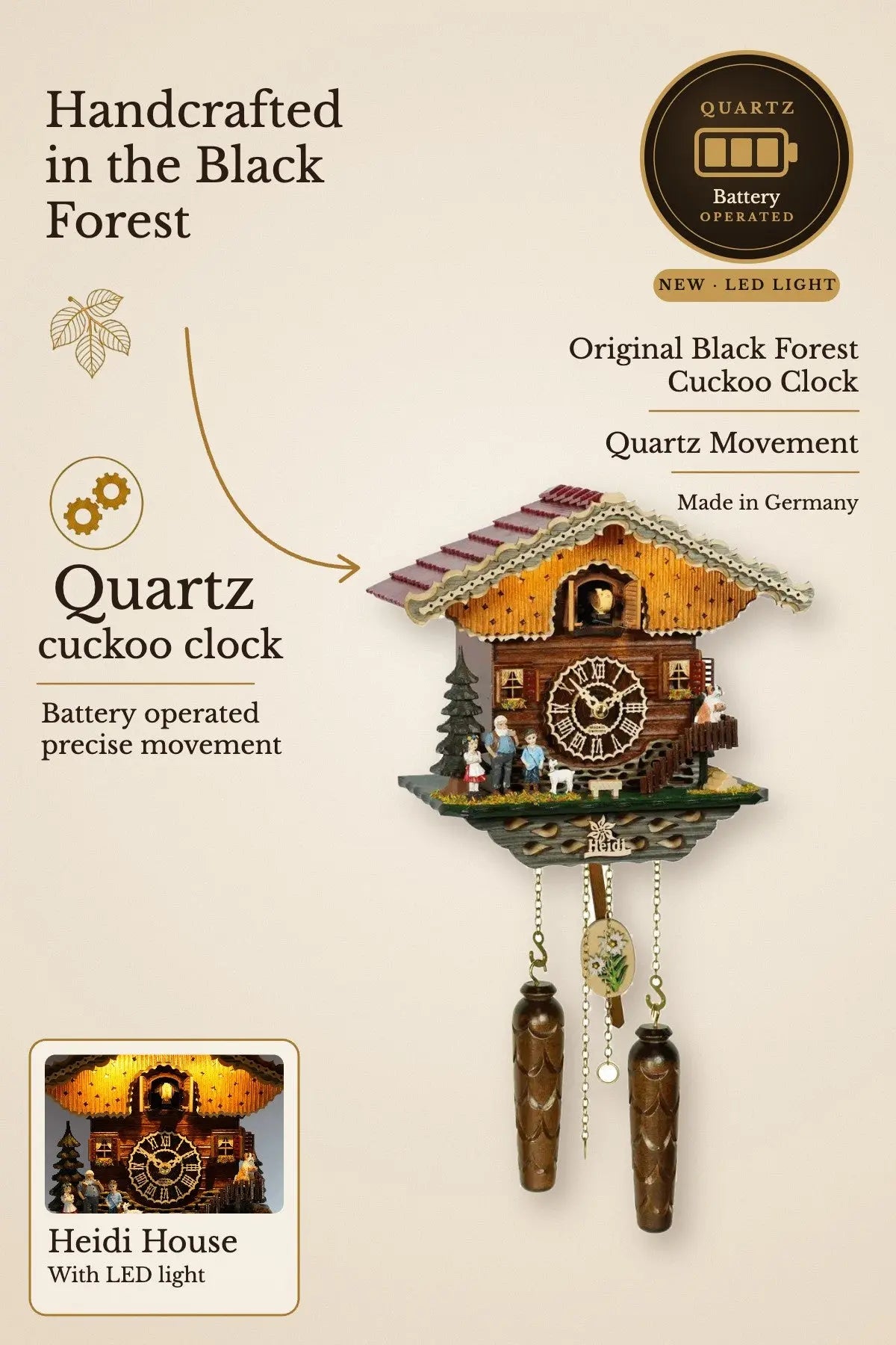 KuckuShine Heidi House quartz cuckoo clock – NEW with LED light | Montag Steins & Clocks