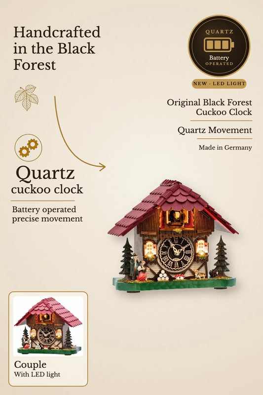 KuckuShine quartz cuckoo clock with couple – NEW with LED light | Montag Steins & Clocks
