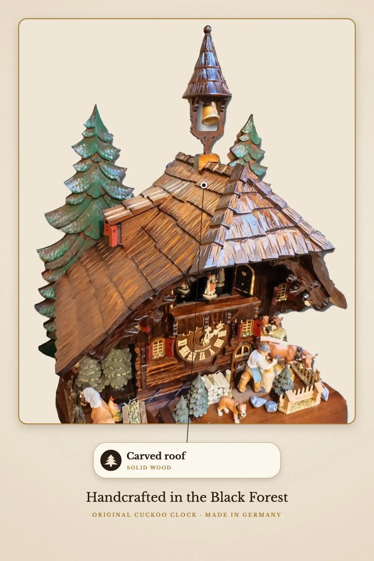 Carved roof in solid wood | Montag Steins & Clocks