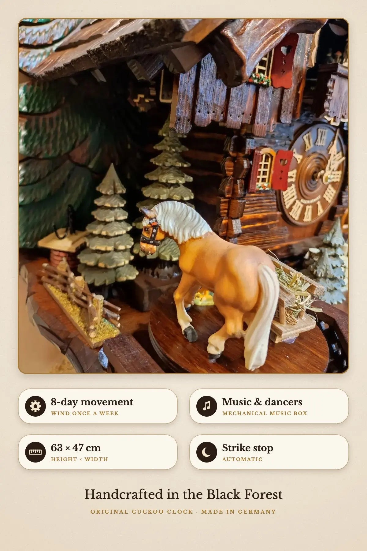 8-day movement, music and dancers, 63 x 47 cm, automatic strike stop | Montag Steins & Clocks
