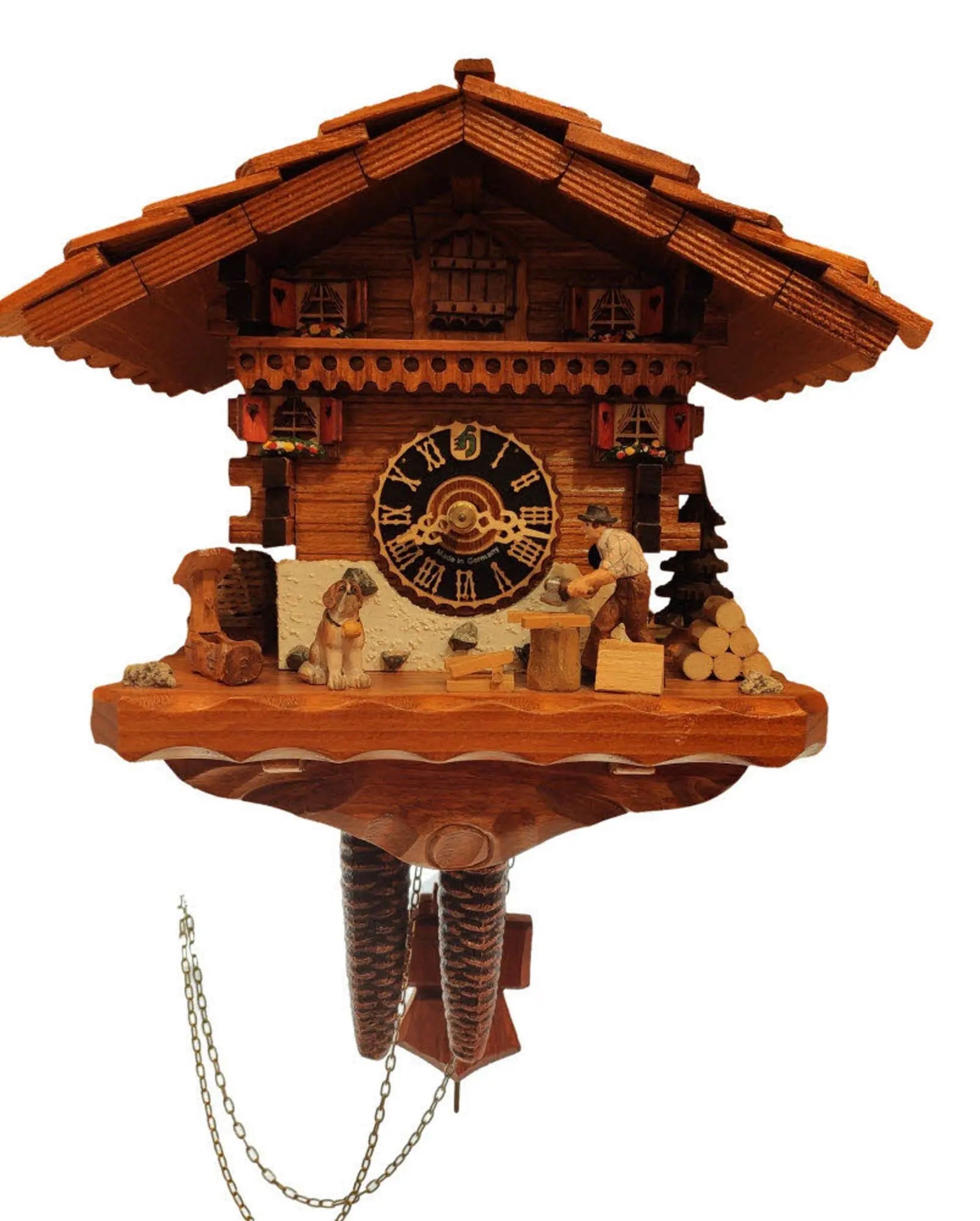 Lumberjack with dog 1 day cuckoo clock - Montag Steins & Clocks