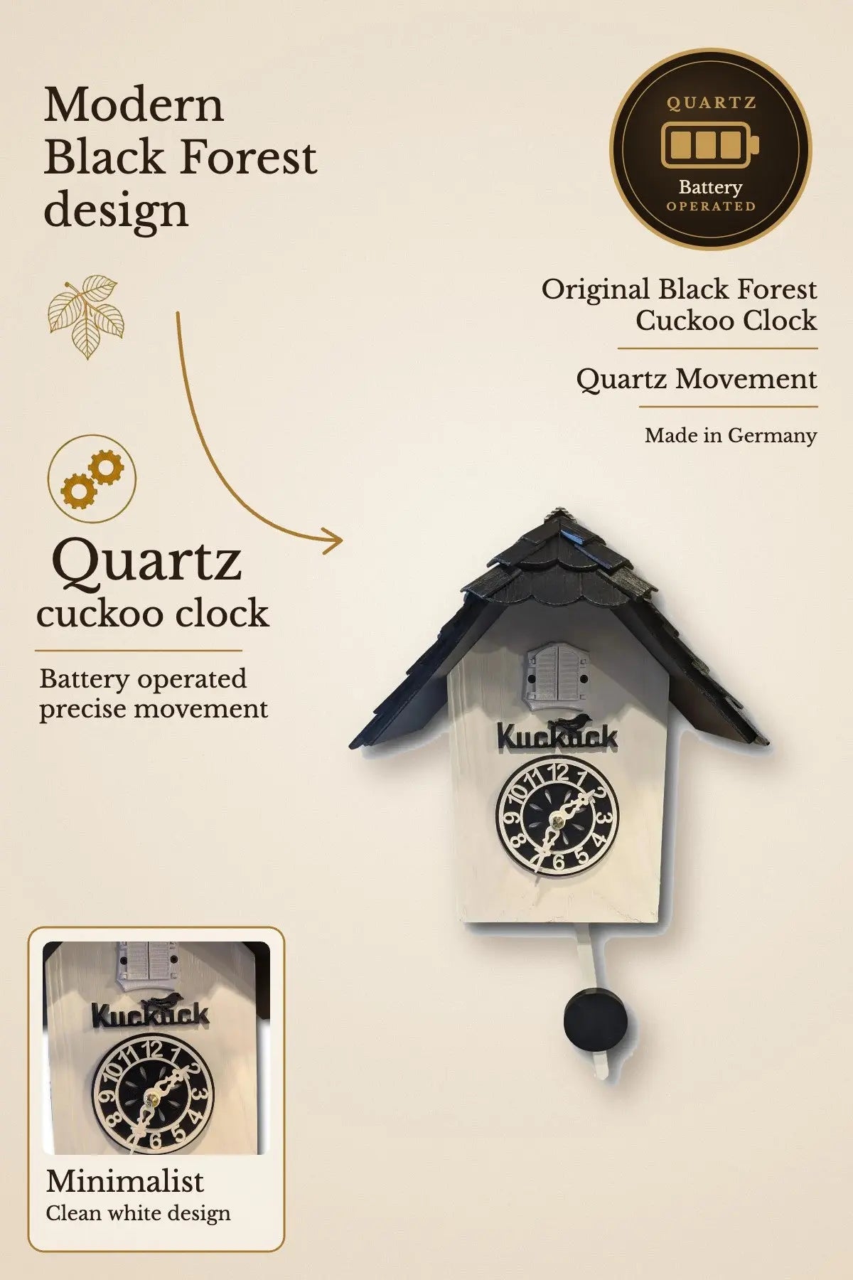 Modern Black Forest quartz cuckoo clock minimalist design | Montag Steins & Clocks